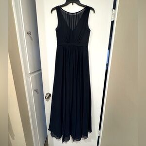 Jenny Yoo | Navy Long Sheer Neckline Evening Gown Dress